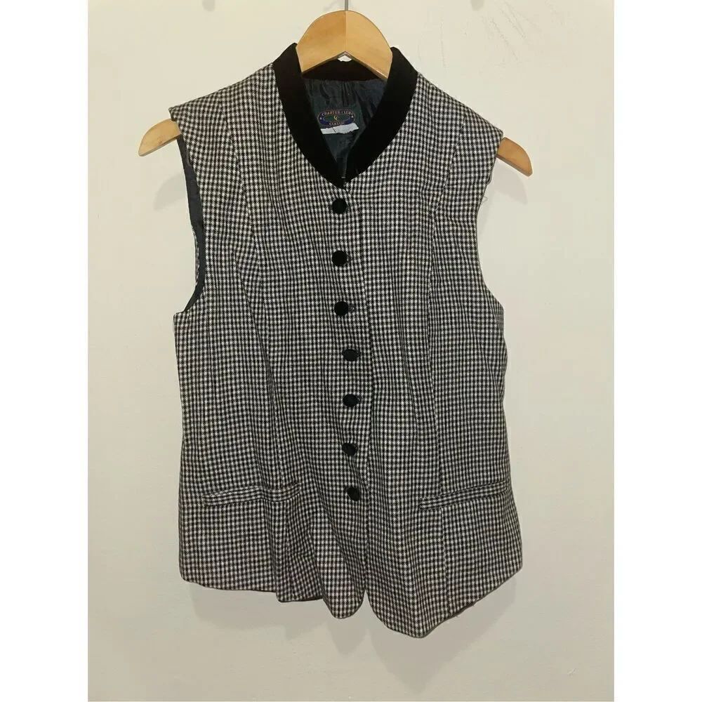 Vintage charter club classic gingham black white sleeveless vest